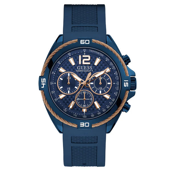 Guess Surge Blue Silicone Strap Blue Dial Chronograph Quartz Watch for Gents - W1168G4