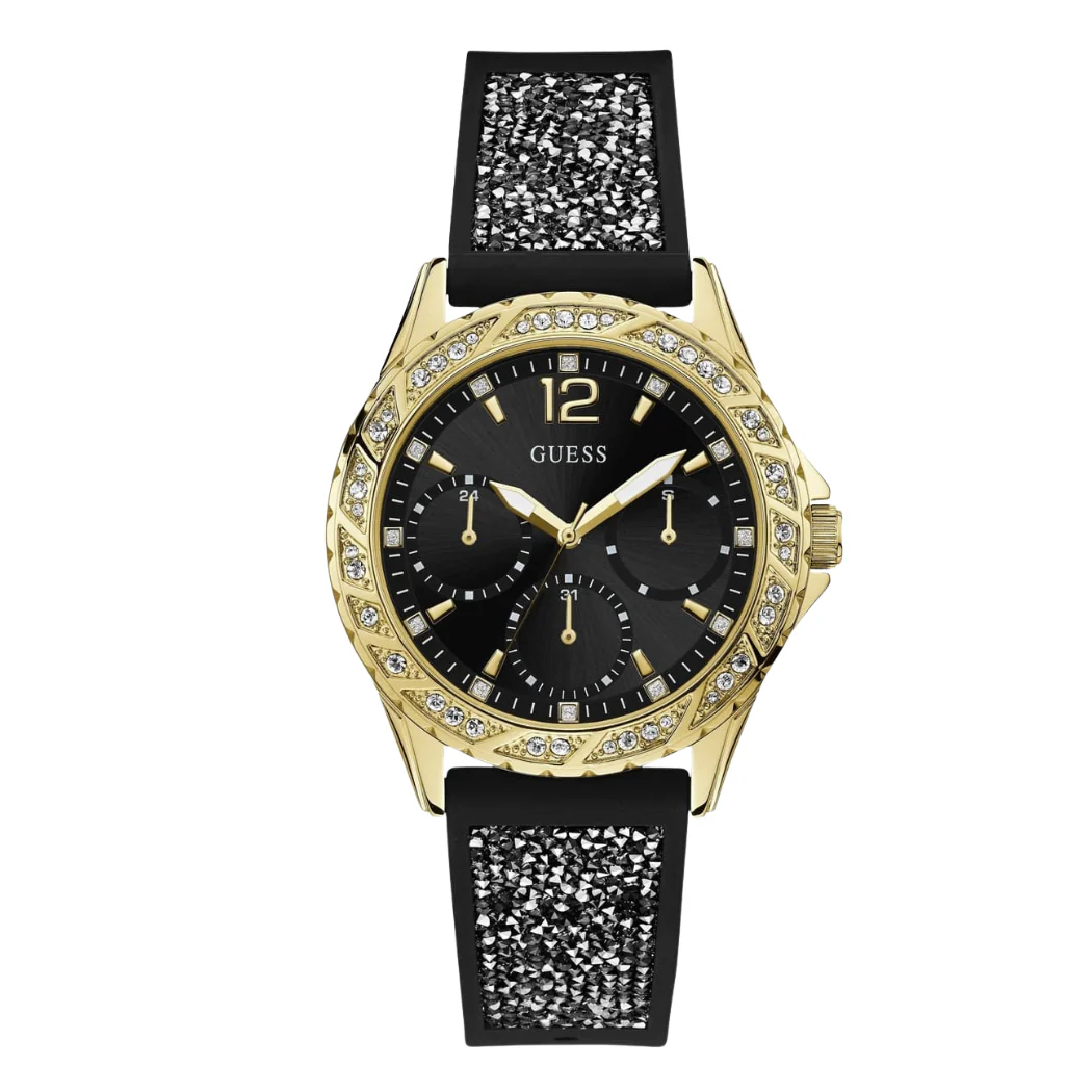 Guess Swirl Black Silicone Strap Black Dial Quartz Watch for Ladies - W1096L3