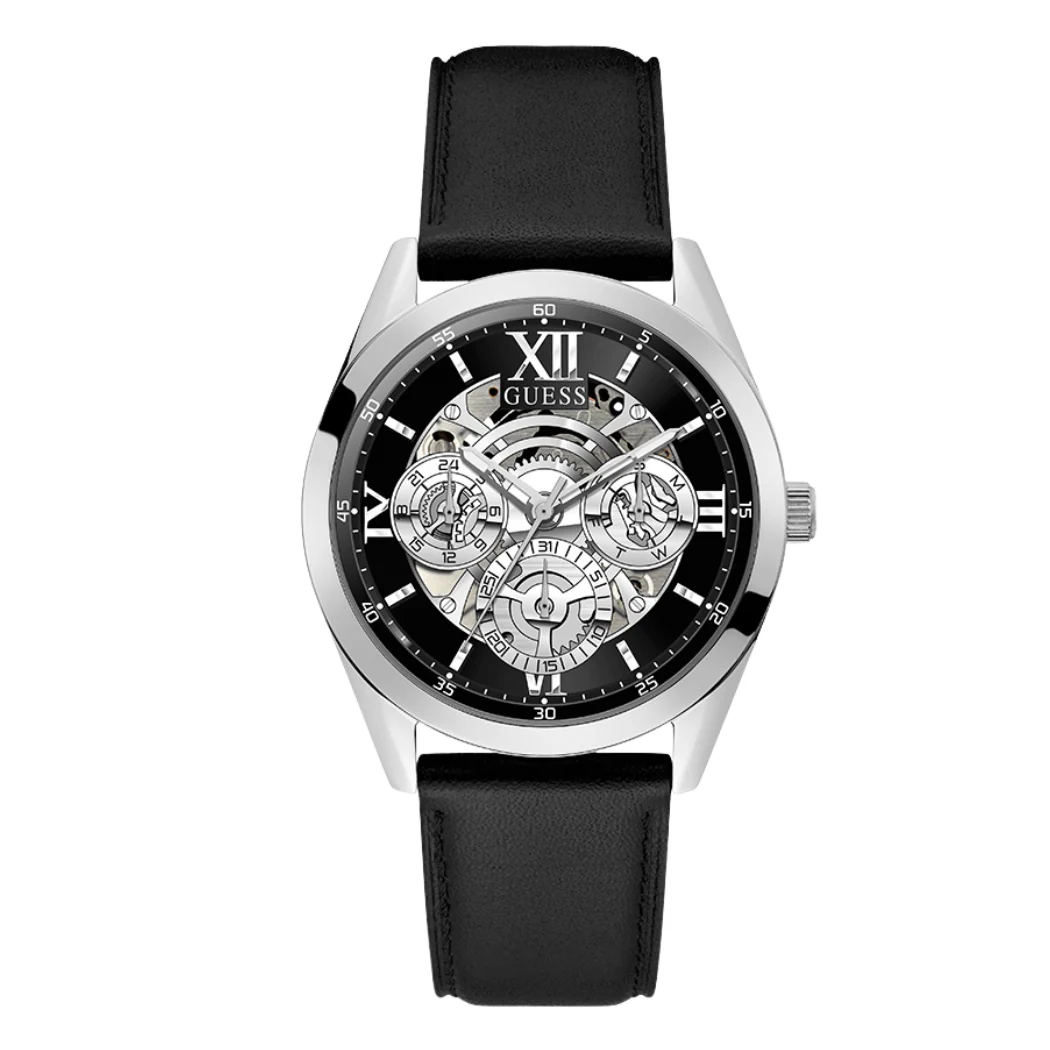 Guess Tailor Black Leather Strap Black Dial Quartz Watch for Gents - GW0389G1