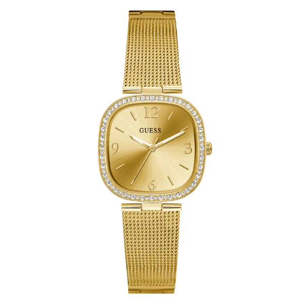 Guess Tapestry Gold Mesh Bracelet Gold Dial Quartz Watch for Ladies - GW0354L2