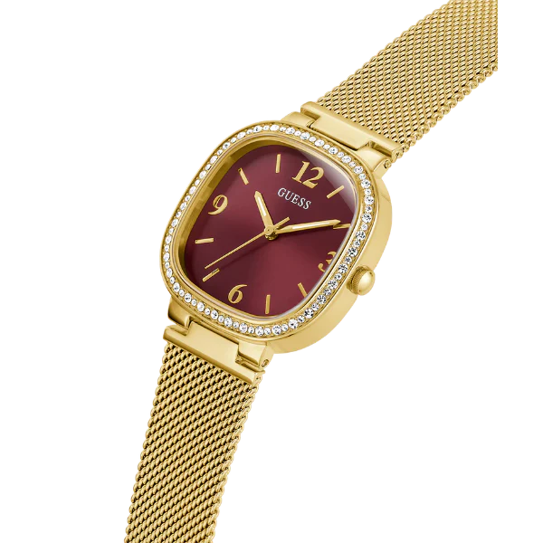Guess Tapestry Gold Mesh Bracelet Red Dial Quartz Watch for Ladies - GW0354L4 - Image 2