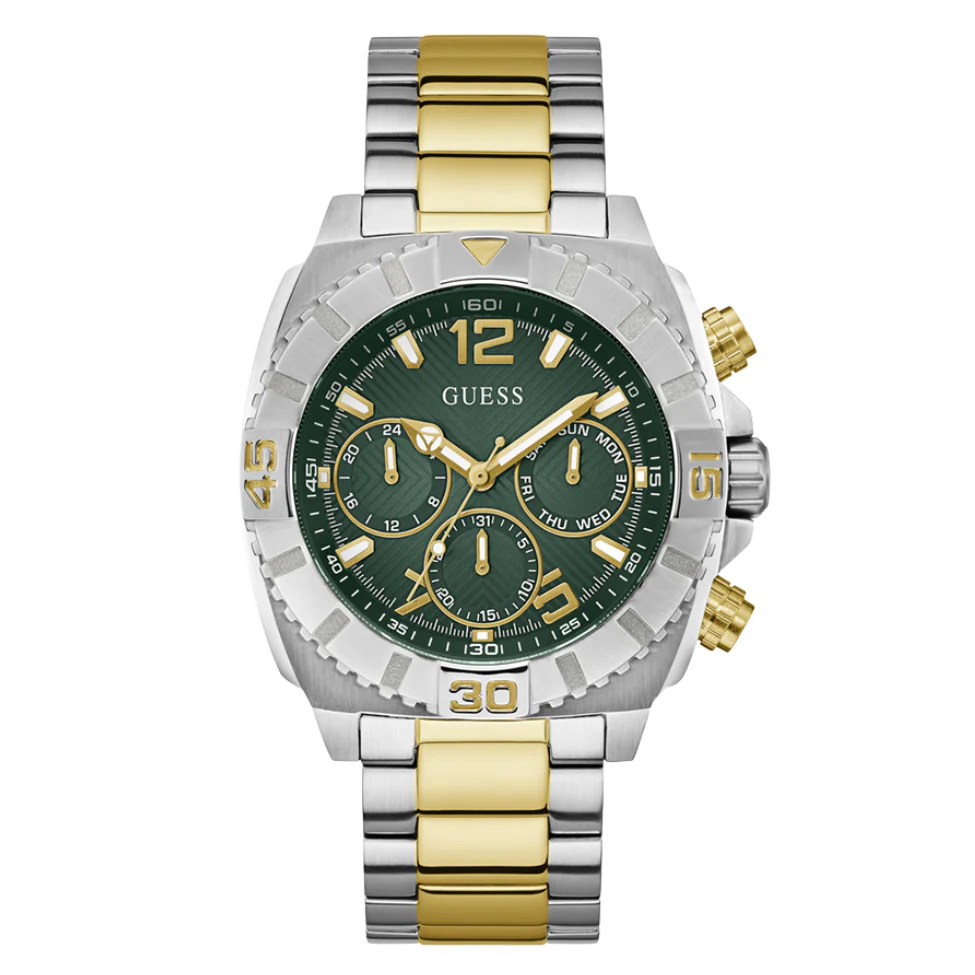 Guess Traction Two-tone Stainless Steel Green Dial Chronograph Quartz Watch for Gents - G0800G1