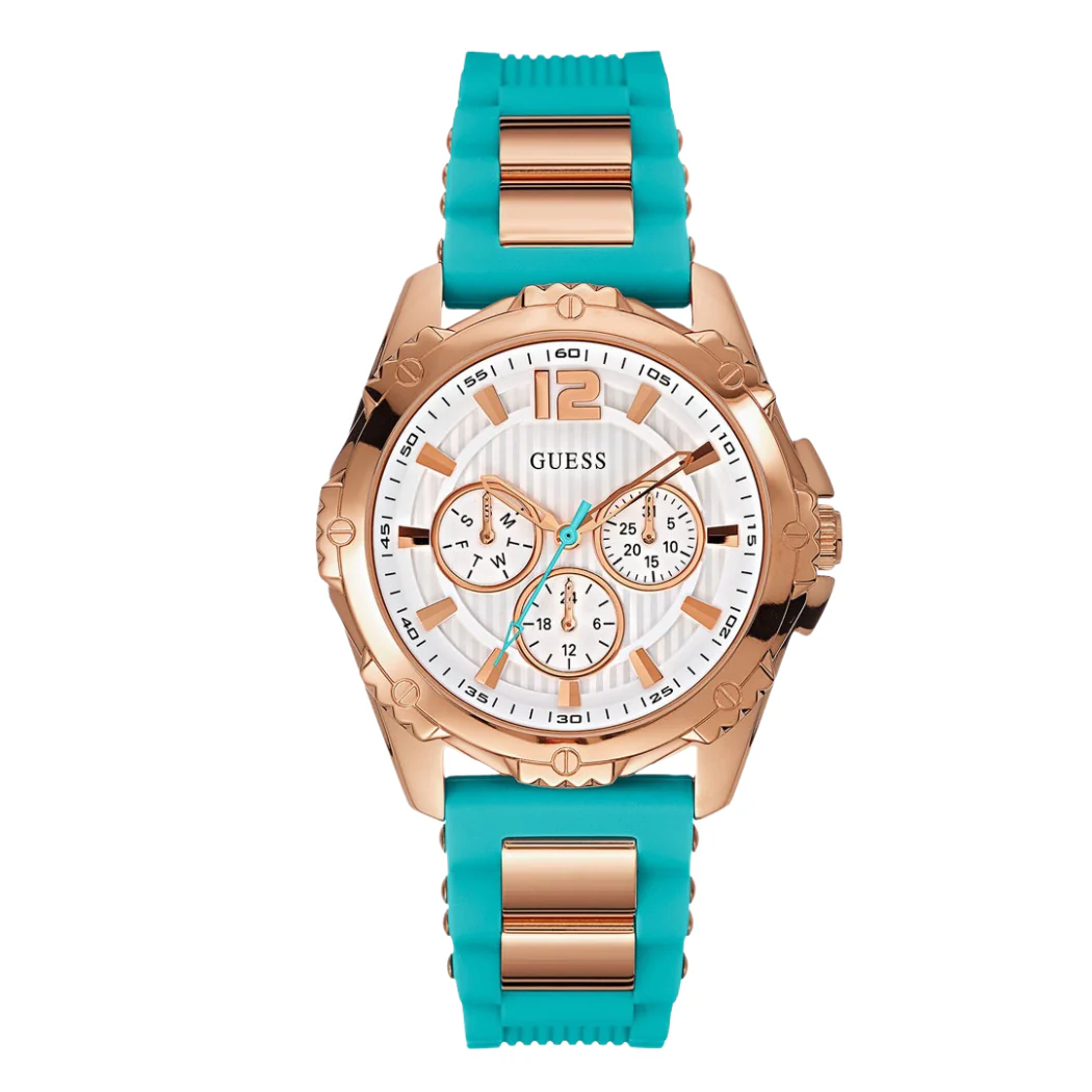 Guess Turquoise Silicone Strap White Dial Quartz Watch for Ladies - W0325L10