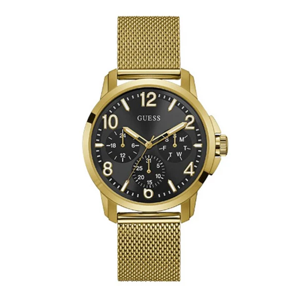 Guess Voyage Gold Mesh Bracelet Black Dial Quartz Watch for Gents - W1040G3 - Image 2