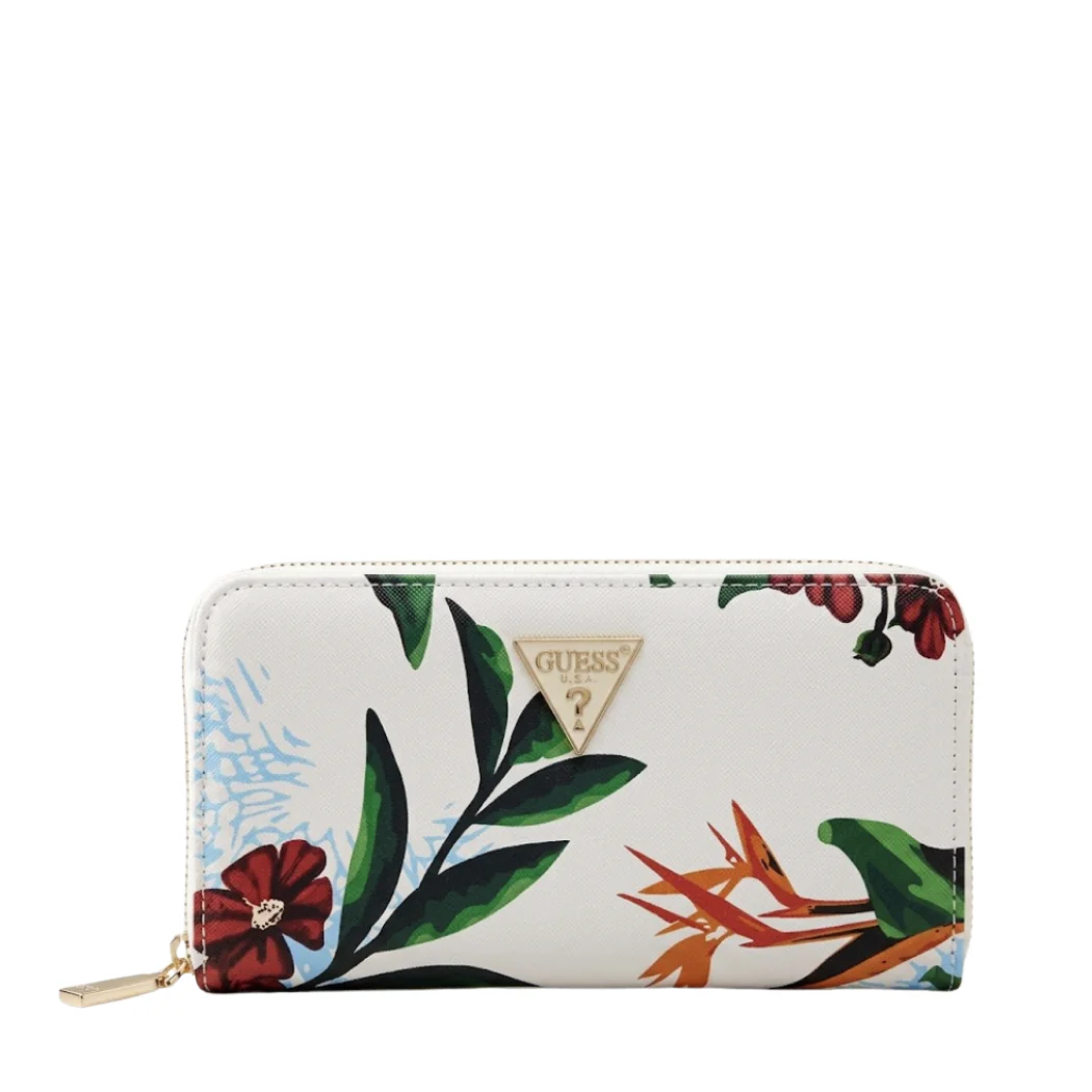 Guess Women Wallet Large Zipper Off White