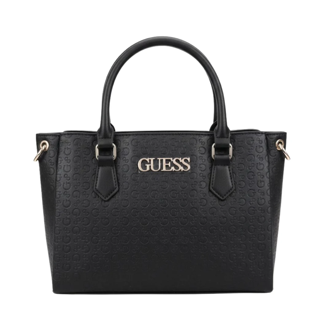 Guess Zakaria Debossed Logo Satchel Black Faux Leather (Style 14556308)