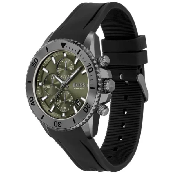 HUGO BOSS Admiral Black Silicone Strap Green Dial Chronograph Quartz Watch for Gents - 1513967 - Image 2