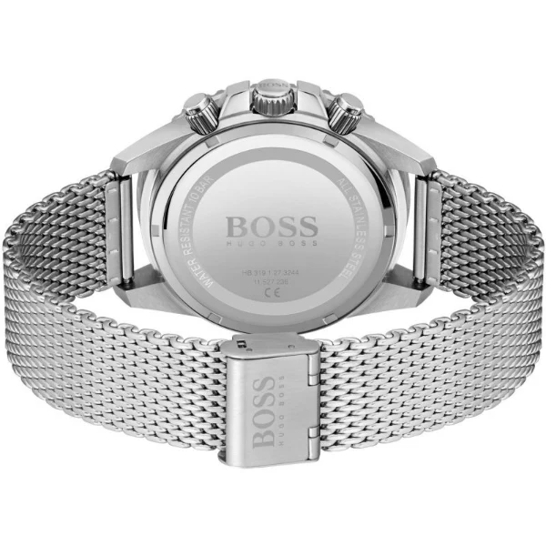 HUGO BOSS Admiral Silver Mesh Bracelet Black Dial Chronograph Quartz Watch for Gents - 1513904 - Image 2