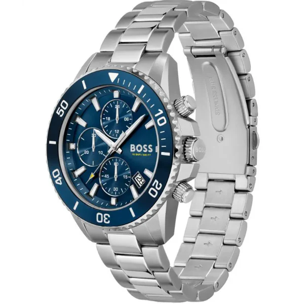 HUGO BOSS Admiral Silver Stainless Steel Blue Dial Chronograph Quartz Watch for Gents - 1513907 - Image 2