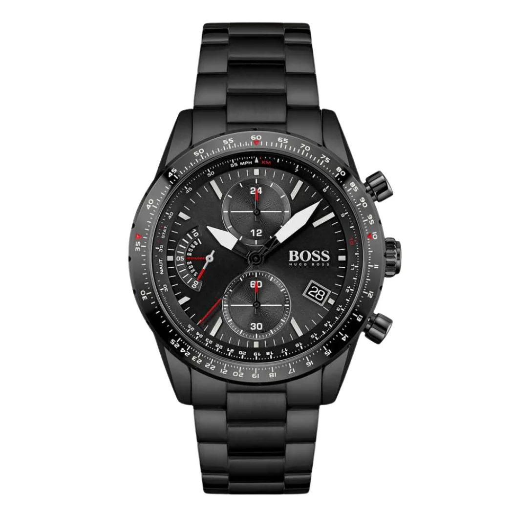 HUGO BOSS Aero Black Stainless Steel Black Dial Chronograph Quartz Watch for Gents - 1513771