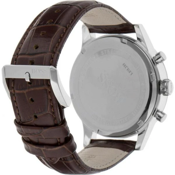 HUGO BOSS Aeroliner Brown Leather Strap Grey Dial Chronograph Quartz Watch for Gents - HUGO BOSS 1512570 - Image 3