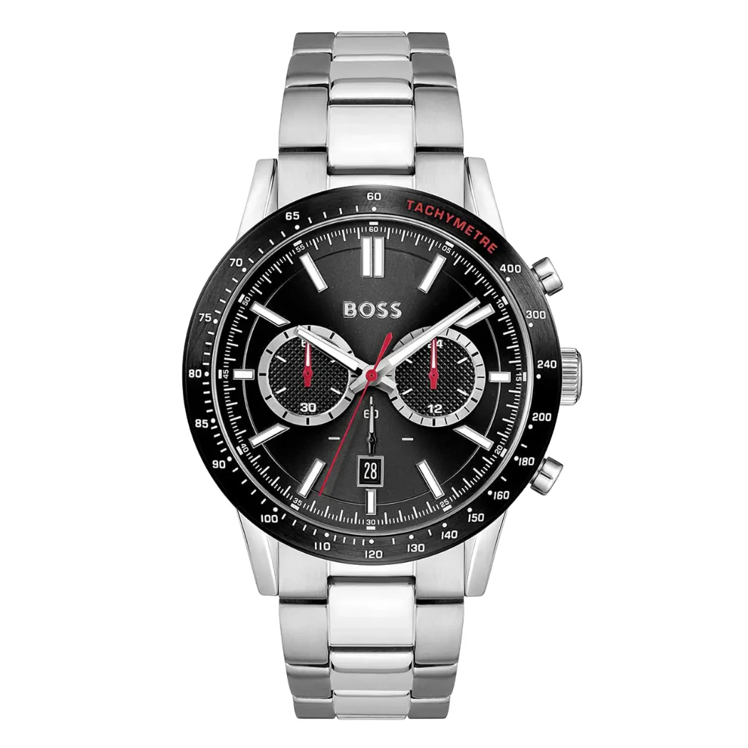 HUGO BOSS Allure Silver Stainless Steel Black Dial Chronograph Quartz Watch for Gents - 1513922