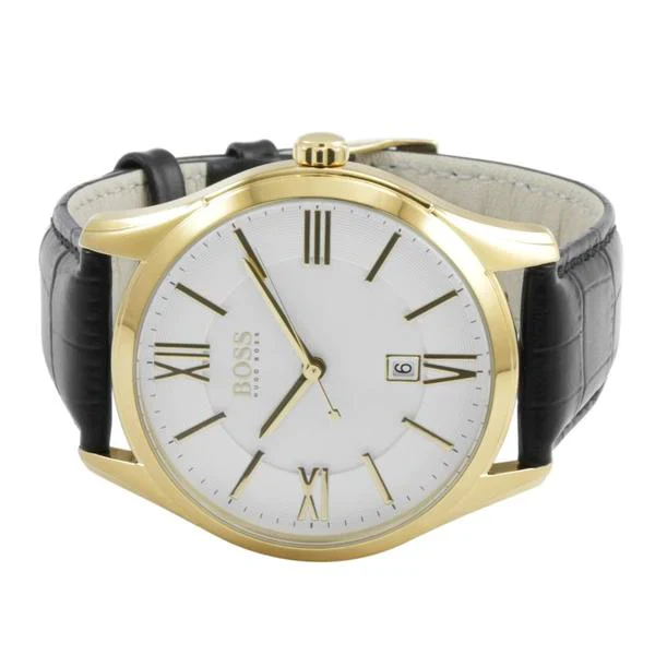 HUGO BOSS Ambassador Black Leather Strap White Dial Quartz Watch for Gents - 1513020 - Image 2