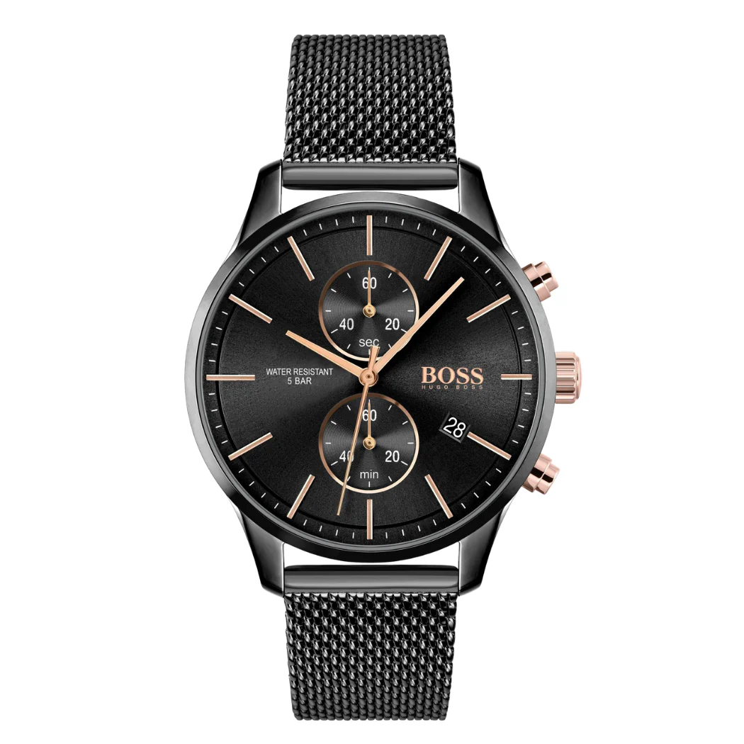 HUGO BOSS Associate Black Mesh Bracelet Black Dial Chronograph Quartz Watch for Gents - HUGO BOSS 1513811