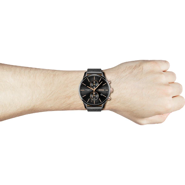 HUGO BOSS Associate Black Mesh Bracelet Black Dial Chronograph Quartz Watch for Gents - HUGO BOSS 1513811 - Image 3