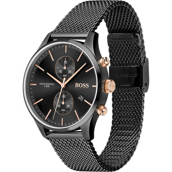 HUGO BOSS Associate Black Mesh Bracelet Black Dial Chronograph Quartz Watch for Gents - HUGO BOSS 1513811 - Image 4