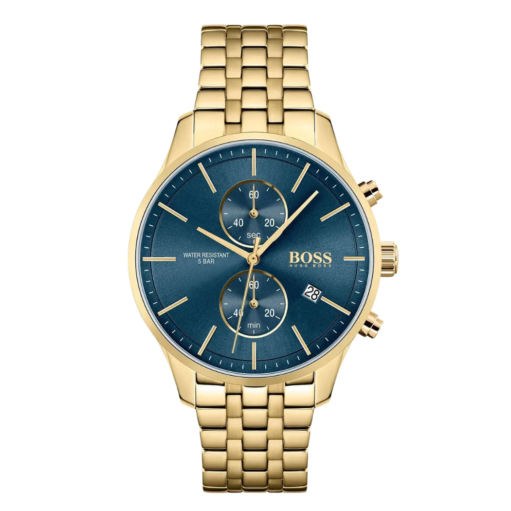 HUGO BOSS Associate Gold Stainless Steel Blue Dial Chronograph Quartz Watch for Gents - 1513841