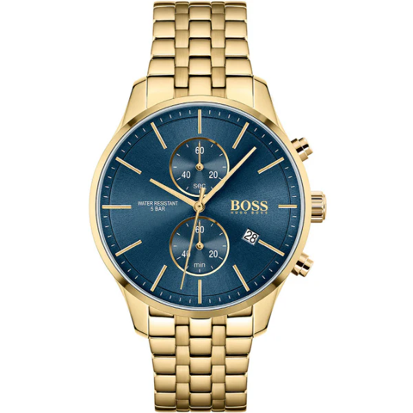 HUGO BOSS Associate Gold Stainless Steel Blue Dial Chronograph Quartz Watch for Gents - 1513841 - Image 3