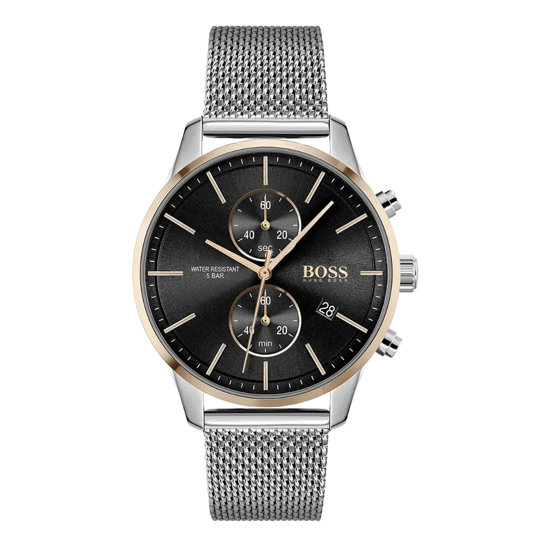 HUGO BOSS Associate Silver Stainless Steel Black Dial Chronograph Quartz Watch for Gents - 1513805