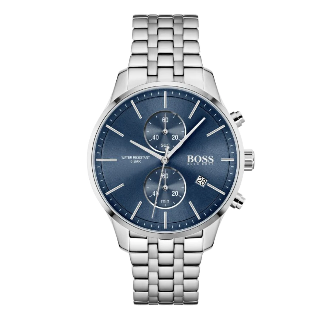 HUGO BOSS Associate Silver Stainless Steel Blue Dial Chronograph Quartz Watch for Gents - 1513839