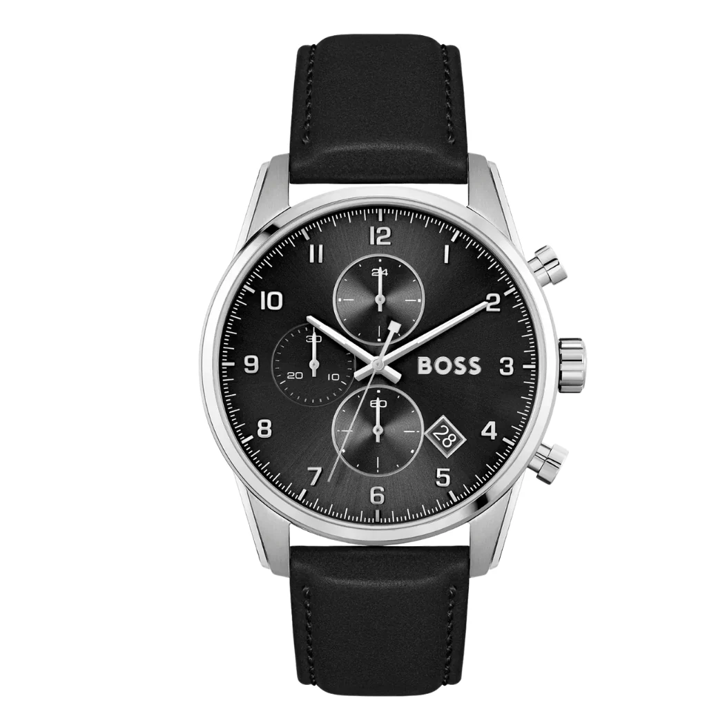 Hugo Boss Black Leather Strap Black Dial Chronograph Quartz Watch for Gents - Hugo Boss 1513782