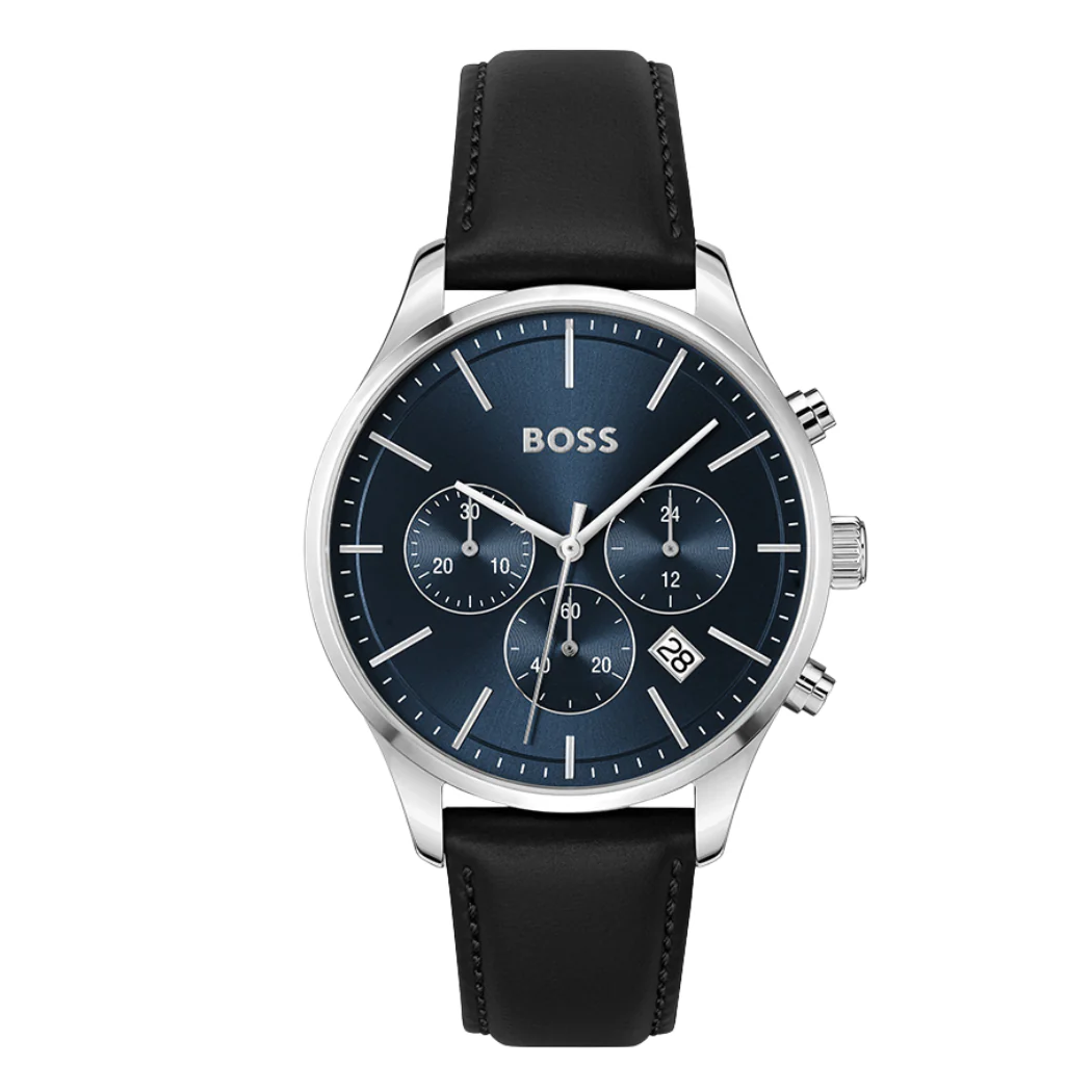Hugo Boss Black Leather Strap Blue Dial Chronograph Quartz Watch for Gents - 1514156