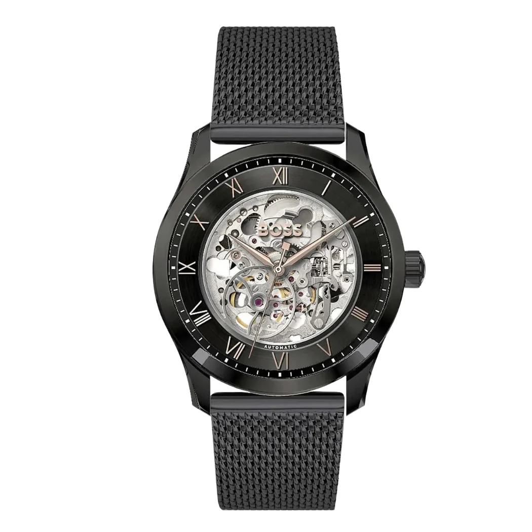 Hugo Boss Black Mesh Bracelet Black Dial Automatic Watch for Gents - Hugo Boss 1514255
