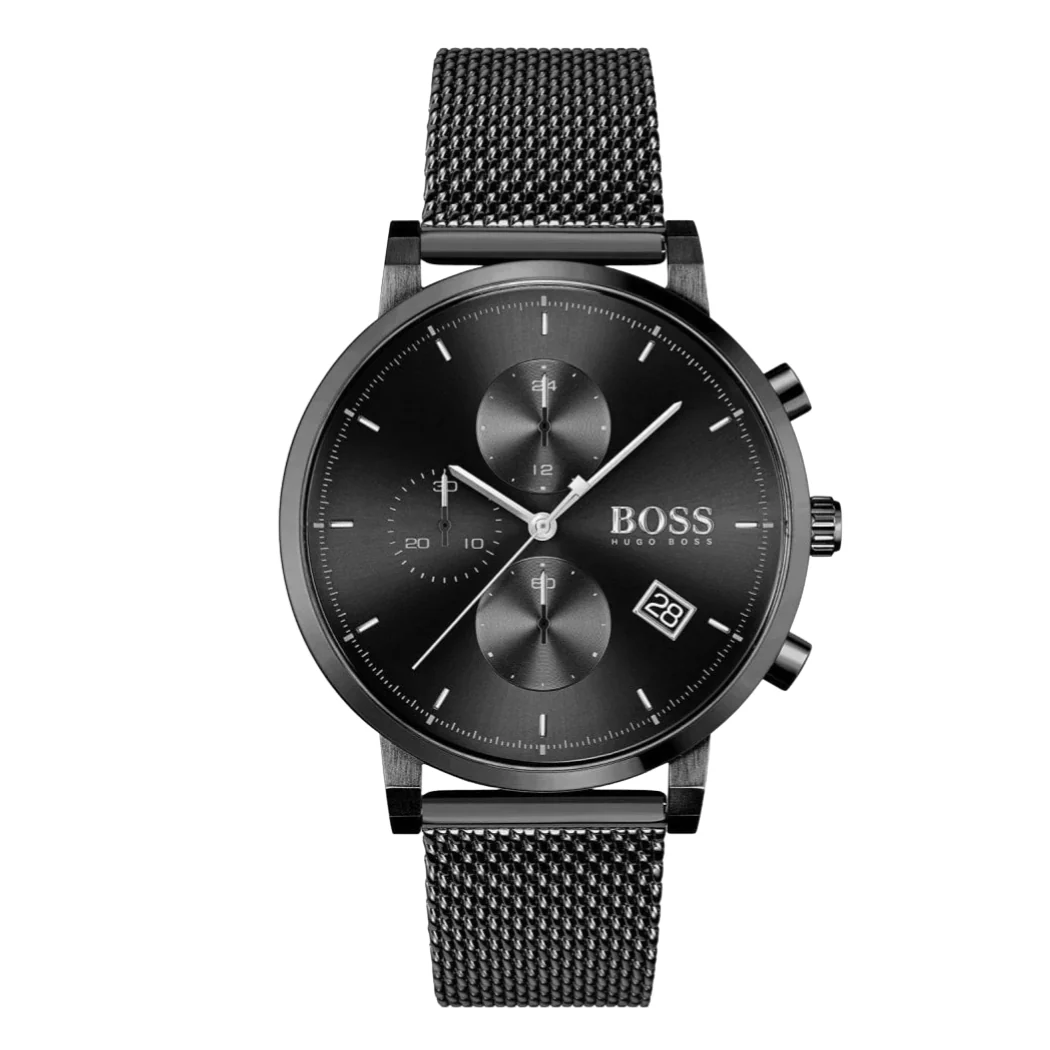 Hugo Boss Black Mesh Bracelet Black Dial Chronograph Quartz Watch for Gents - Hugo Boss 1513813