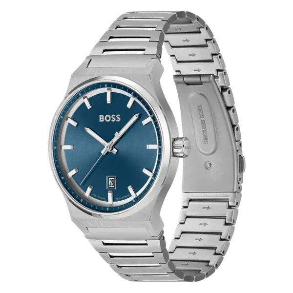 Hugo Boss Candor Silver Stainless Steel Blue Dial Quartz Watch for Gents - Boss 1514076 - Image 2