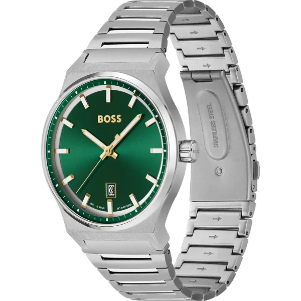 Hugo Boss Candor Silver Stainless Steel Green Dial Quartz Watch for Gents - Boss 1514079 - Image 2