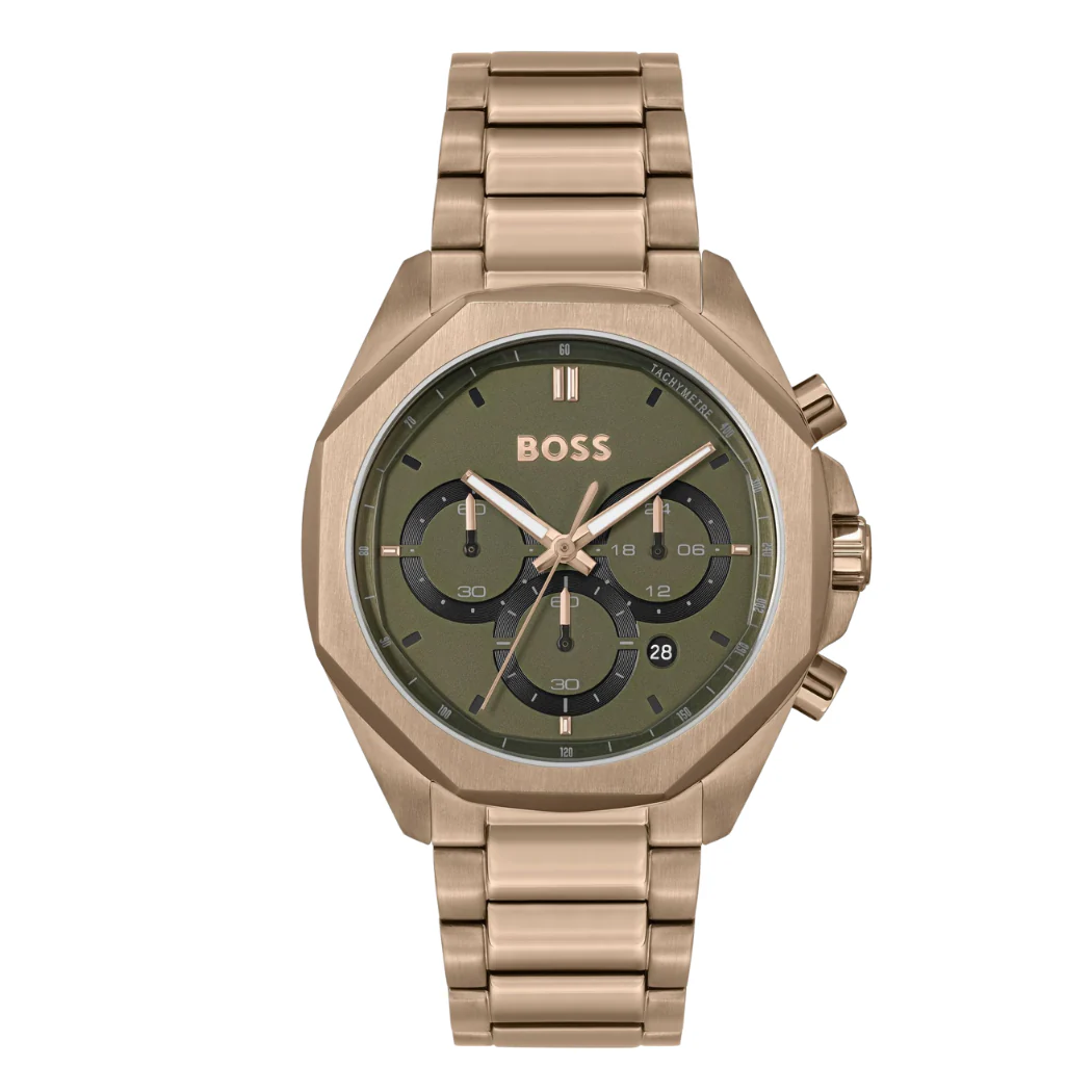 Hugo Boss Cloud Rose Gold Stainless Steel Green Dial Chronograph Quartz Watch for Gents - 1514019