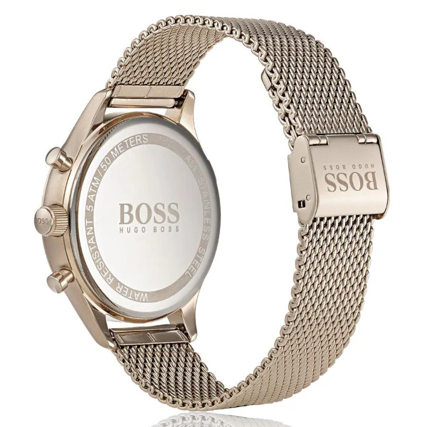 HUGO BOSS Companion Rose Gold Mesh Bracelet Black Dial Chronograph Quartz Watch for Gents - 1513548 - Image 2