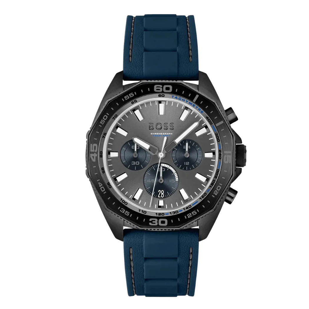 HUGO BOSS Energy Blue Silicone Strap Grey Dial Chronograph Quartz Watch for Gents - 1513972