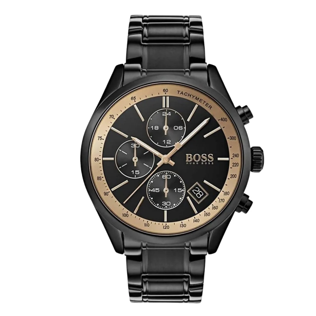 Hugo Boss Grand Prix Black Stainless Steel Black Dial Chronograph Quartz Watch for Gents - 1513578