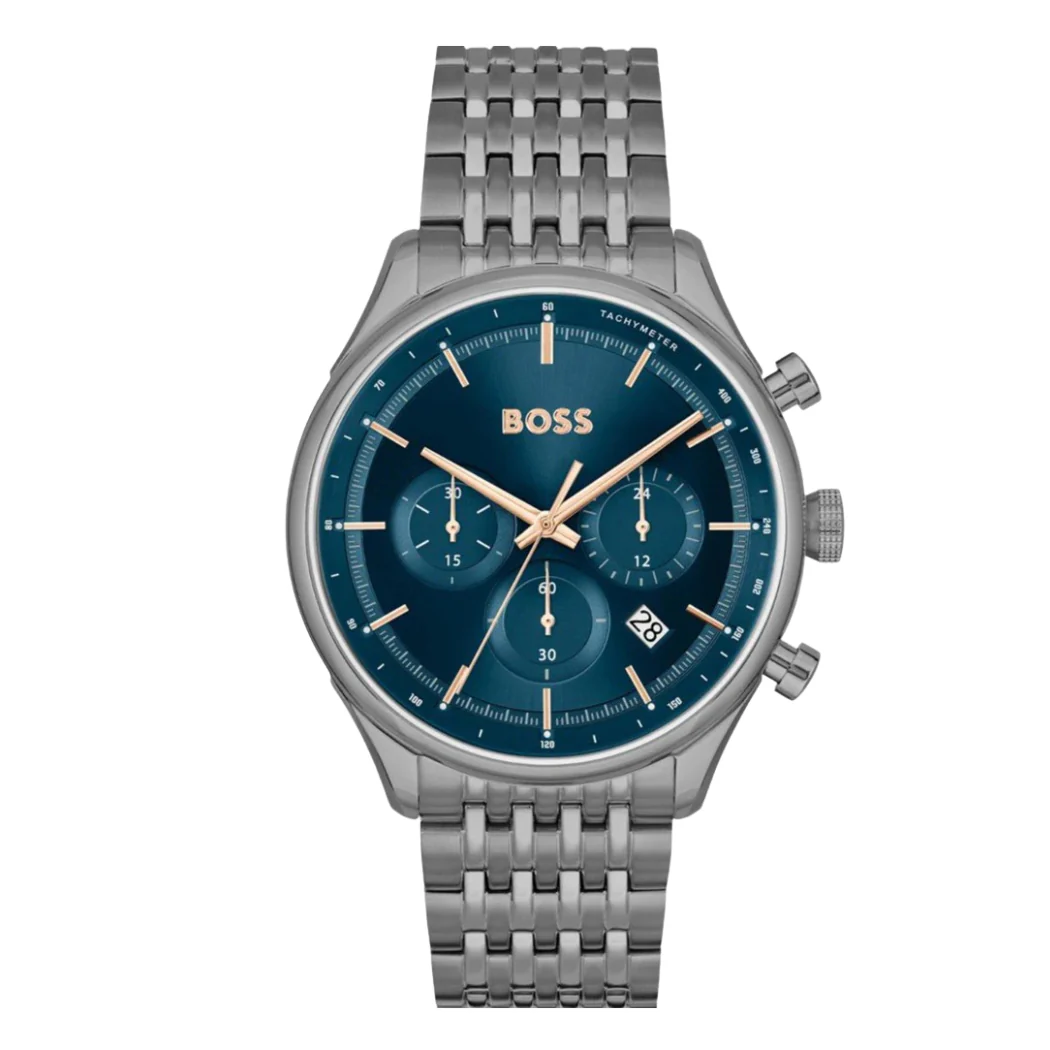 Hugo Boss Grey Stainless Steel Blue Dial Chronograph Quartz Watch for Gents - Hugo Boss 1514083