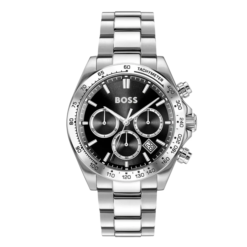 Hugo Boss Hero 2.0 Silver Stainless Steel Black Dial Chronograph Quartz Watch for Gents - 1514267