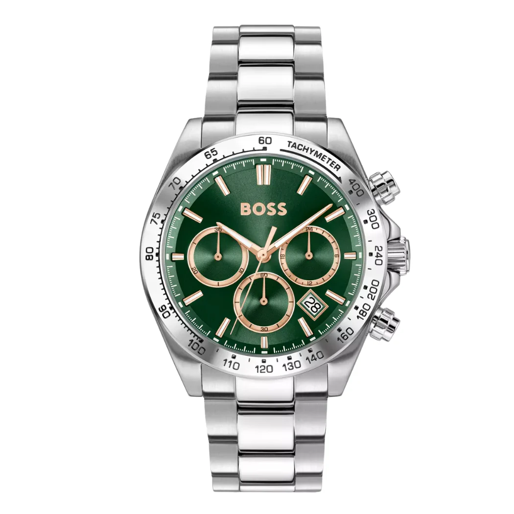 Hugo Boss Hero 2.0 Silver Stainless Steel Green Dial Chronograph Quartz Watch for Gents - 1514268