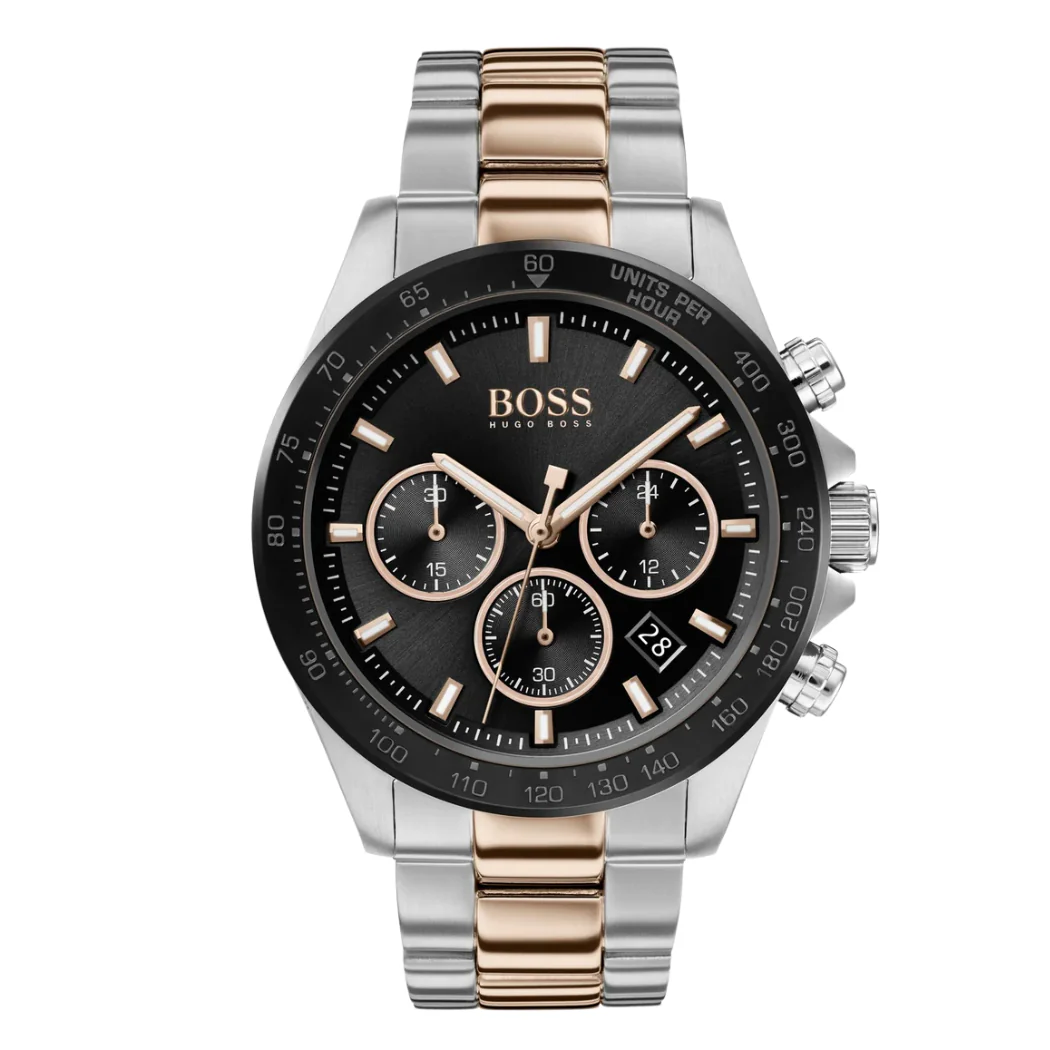 HUGO BOSS Hero Two-Tone Stainless Steel Black Dial Chronograph Quartz Watch for Gents - 1513757