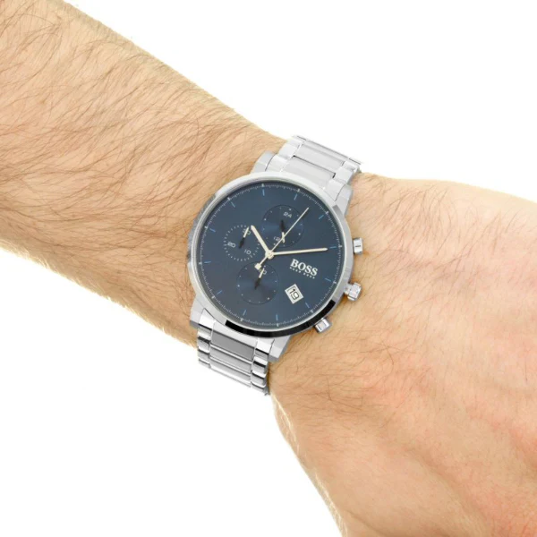 HUGO BOSS Integrity Silver Stainless Steel Blue Dial Chronograph Quartz Watch for Gents - HUGO BOSS 1513779 - Image 3