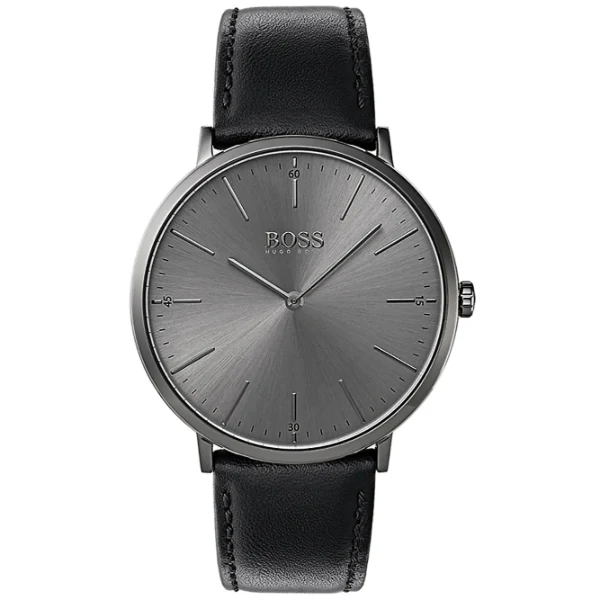 HUGO BOSS Modern Black Leather Strap Black Dial Quartz Watch for Gents - 1513540 - Image 3