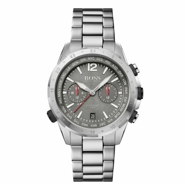 HUGO BOSS Nomad Silver Stainless Steel Grey Dial Chronograph Quartz Watch for Gents - 1513774