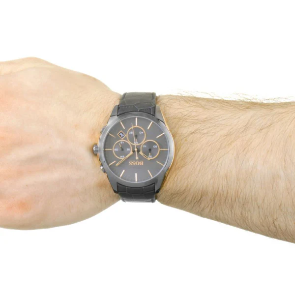 HUGO BOSS Onyx Grey Leather Strap Grey Dial Chronograph Quartz Watch for Gents - HUGO BOSS 1513366 - Image 2