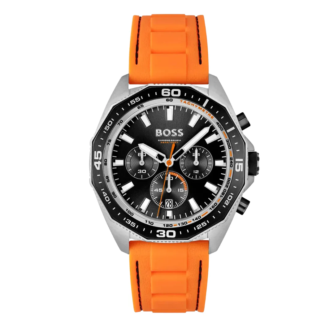 Hugo Boss Orange Silicone Strap Black Dial Chronograph Quartz Watch for Gents - Hugo Boss 1513970