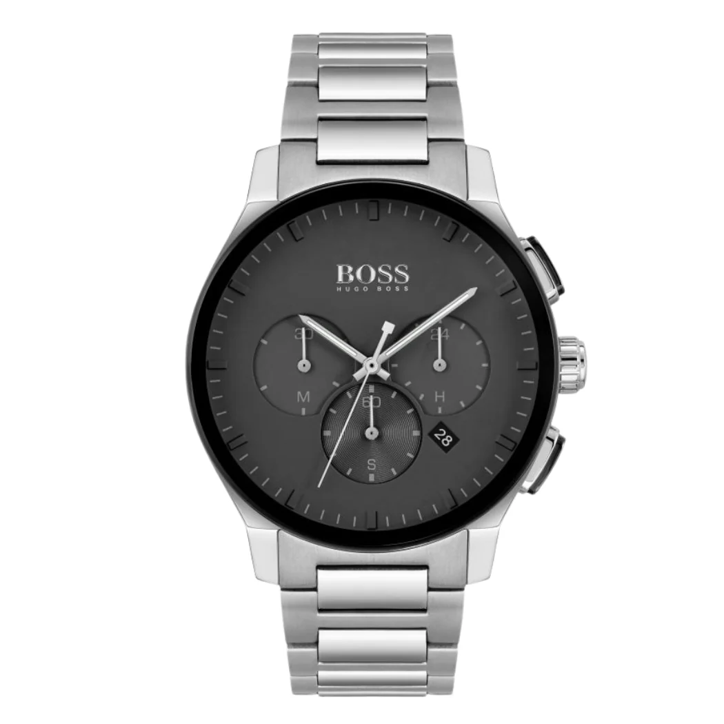 HUGO BOSS Peak Silver Stainless Steel Black Dial Chronograph Quartz Watch for Gents - HUGO BOSS 1513762