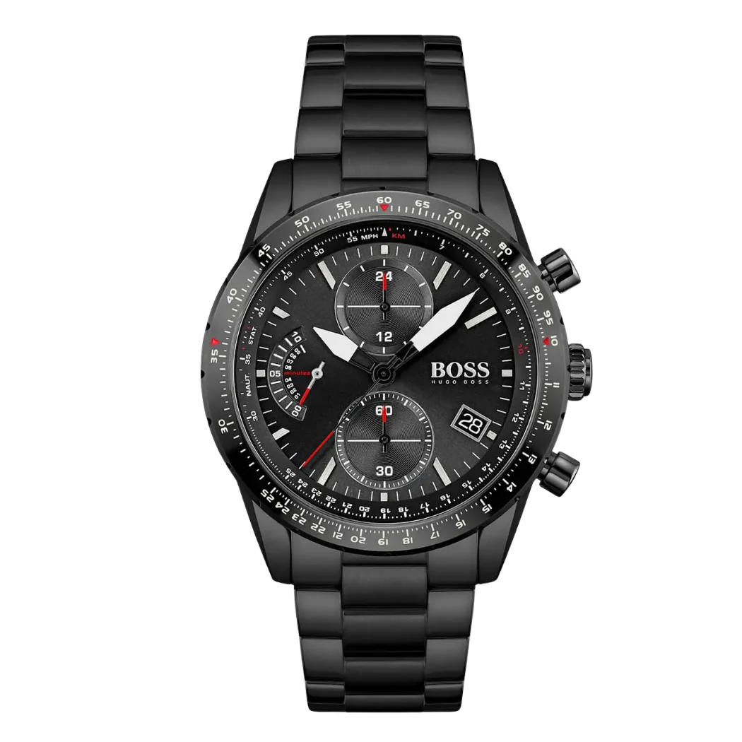 HUGO BOSS Pilot Edition Black Stainless Steel Black Dial Chronograph Quartz Watch for Gents - 1513854
