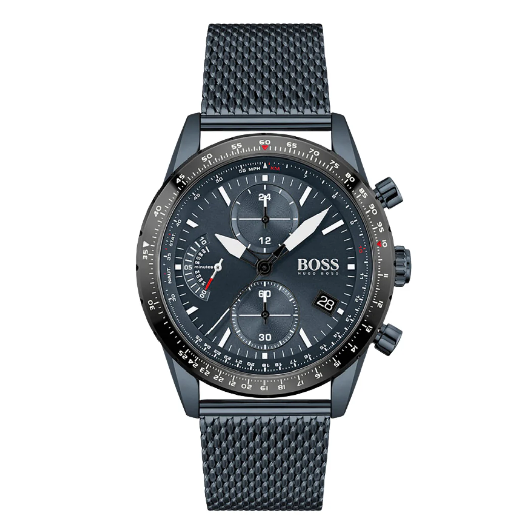 HUGO BOSS Pilot Edition Blue Mesh Bracelet Blue Dial Chronograph Quartz Watch for Gents - 1513887