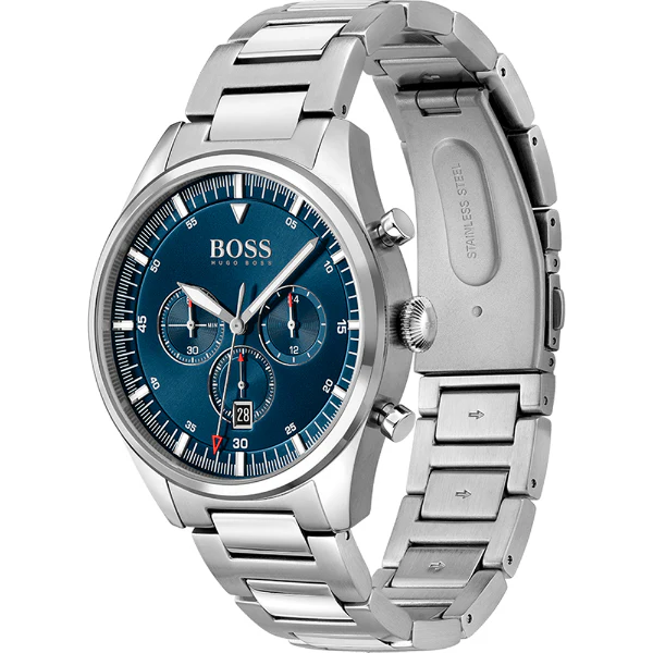 HUGO BOSS Pioneer Silver Stainless Steel Blue Dial Quartz Watch for Gents- HUGO BOSS 1513867 - Image 2
