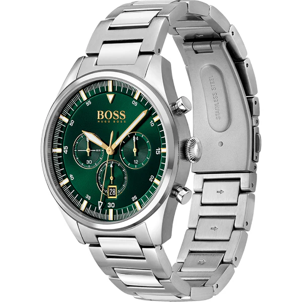 HUGO BOSS Pioneer Silver Stainless Steel Green Dial Quartz Watch for Gents- HUGO BOSS 1513868 - Image 2