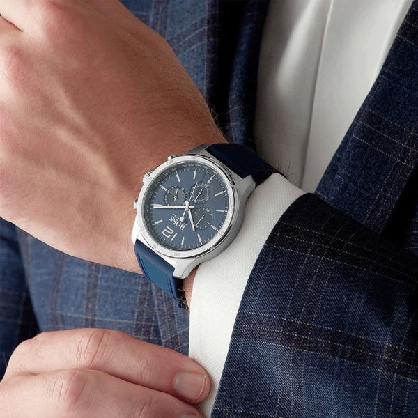 HUGO BOSS Professional Blue Silicone Strap Blue Dial Chronograph Quartz Watch for Gents - HUGO BOSS 1513526 - Image 3