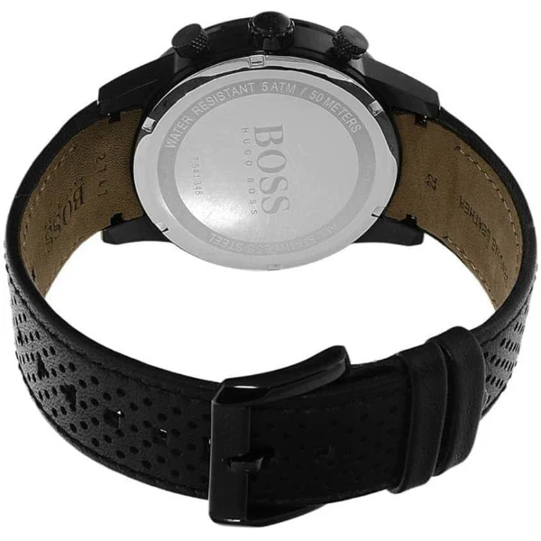 HUGO BOSS Rafale Black Leather Strap Black Dial Chronograph Quartz Watch for Gents - 1513456 - Image 2